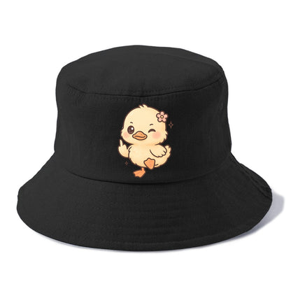 fluffy baby duck with small flower, one webbed foot raised sassily - Bucket Hat - Black