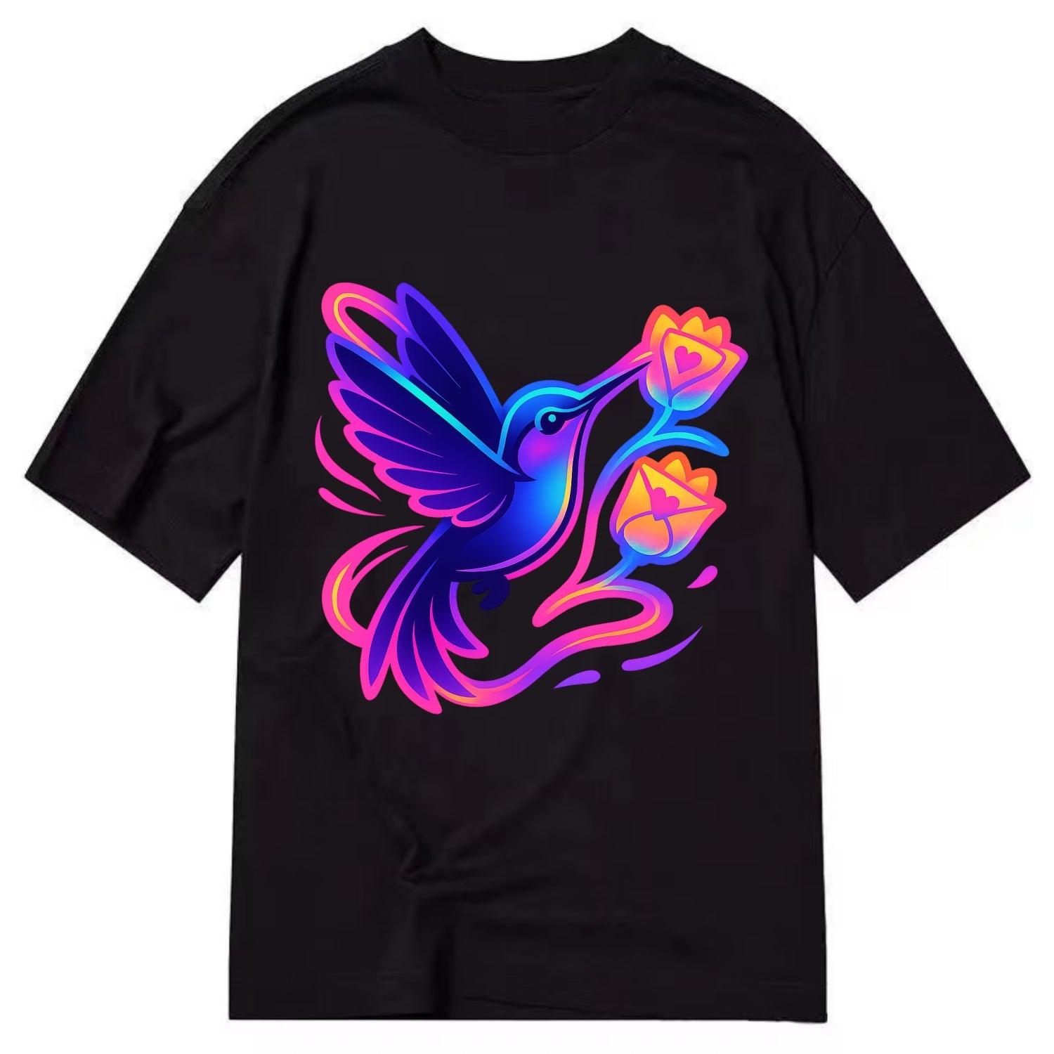 Hummingbird delivering miniature love letters tucked inside flower envelopes - Classic T-shirt - Black