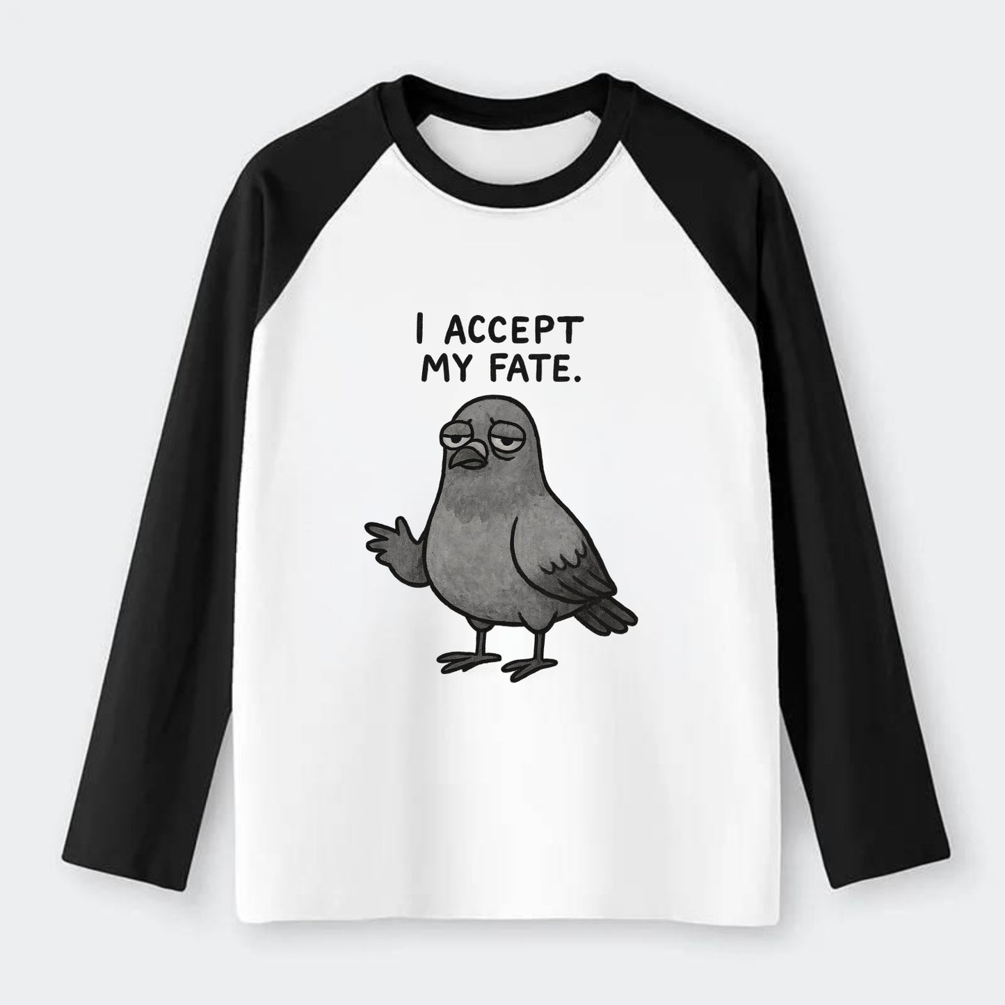 YOU MUST HONOR THE PIGEON | Grey pigeon - Raglan Long Sleeve T-Shirt - Black