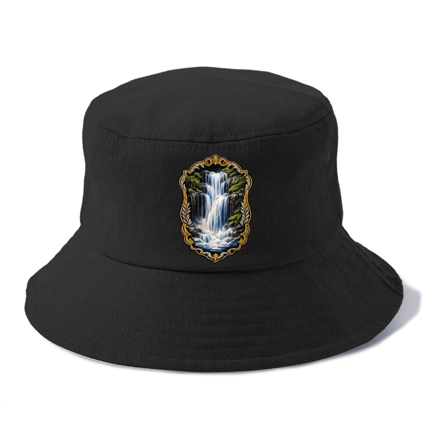 WATERFALL CASCADE - falling water with mist in blue and white , nature wonder - Bucket Hat - Black