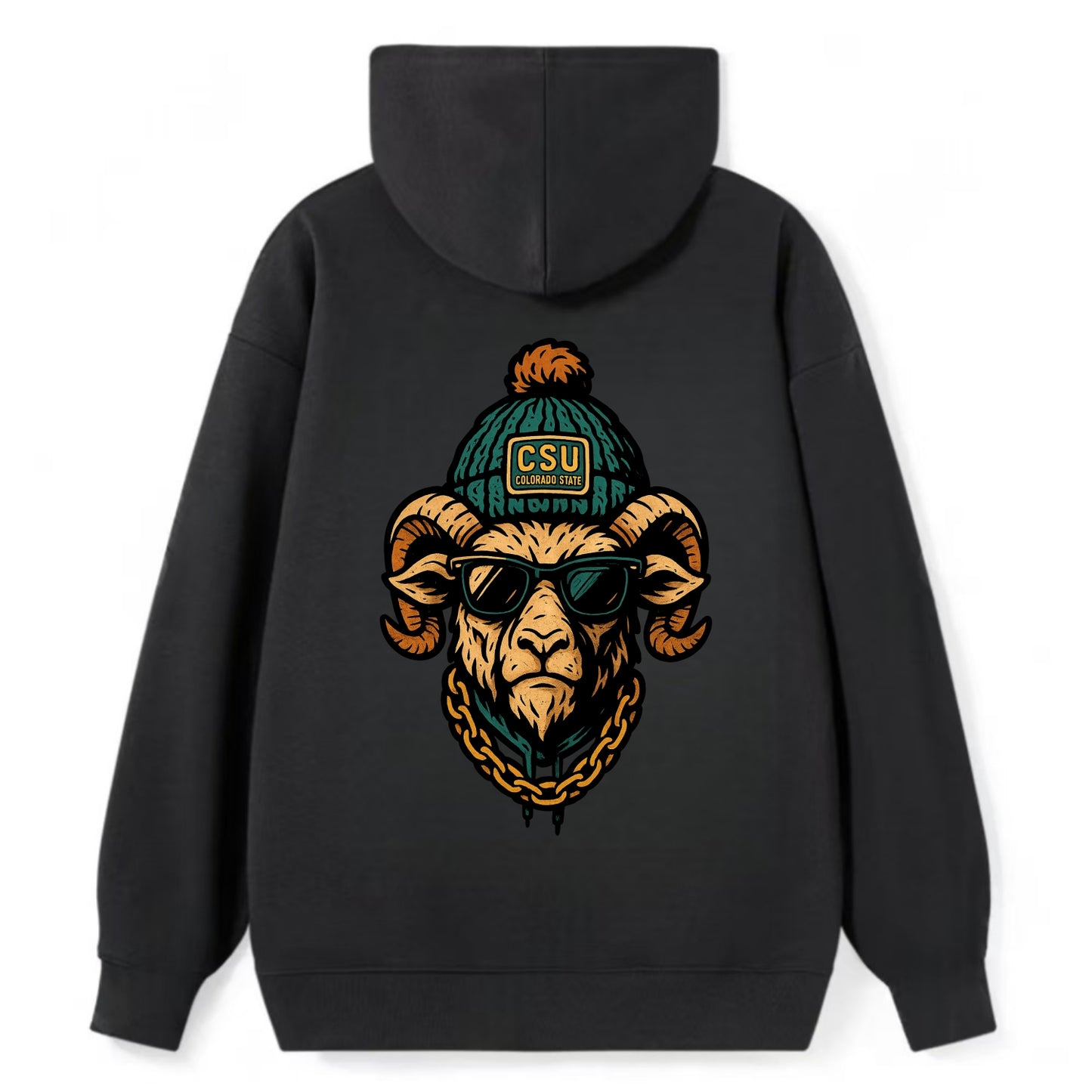 Fort Collins Ram wearing Colorado State beanie with CSU patch - Classic Pullover Hoodie - Black
