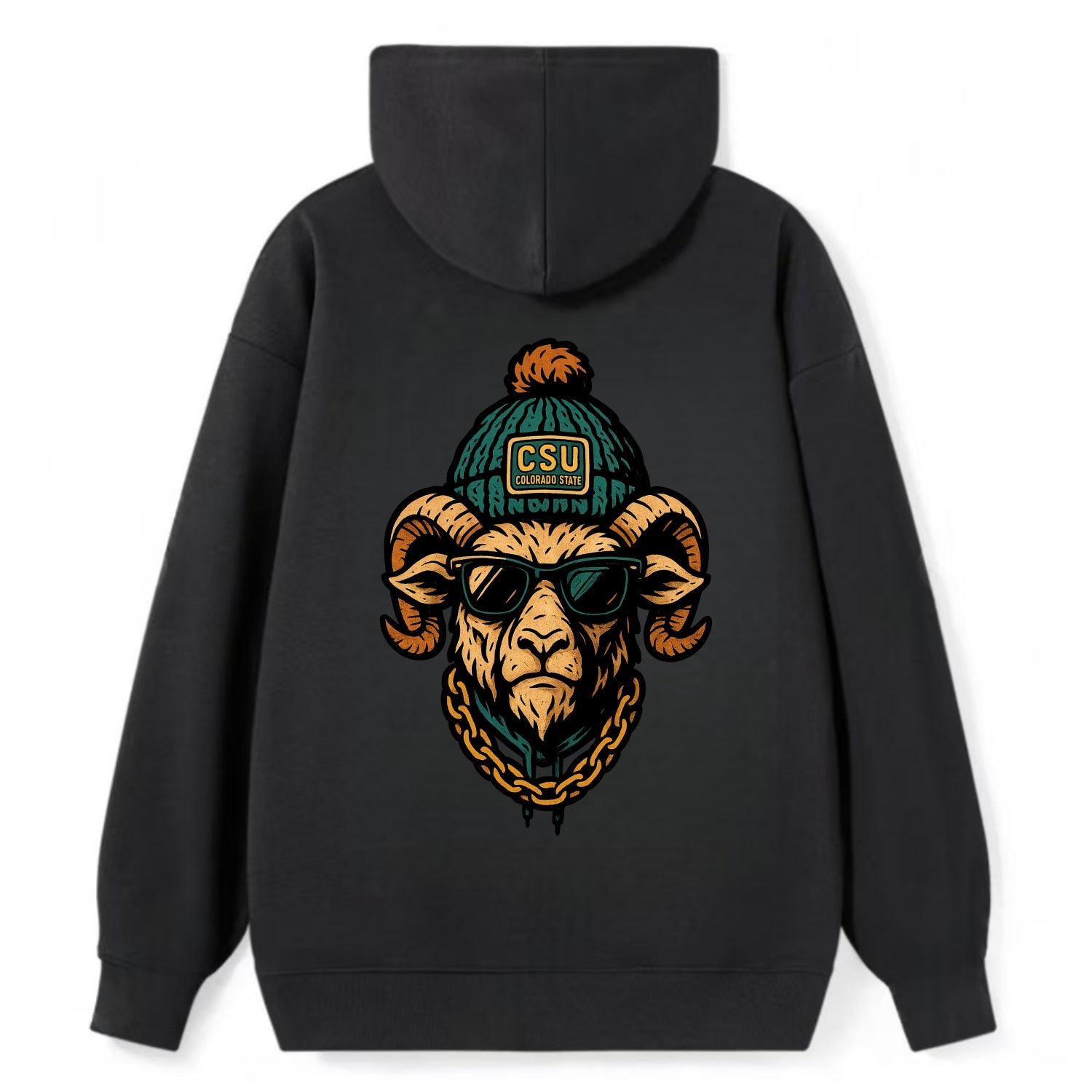 Fort Collins Ram wearing Colorado State beanie with CSU patch - Classic Pullover Hoodie - Black