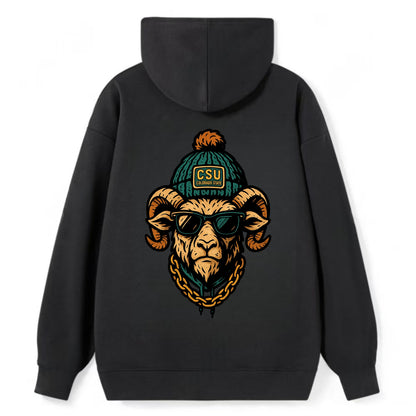Fort Collins Ram wearing Colorado State beanie with CSU patch - Classic Pullover Hoodie - Black