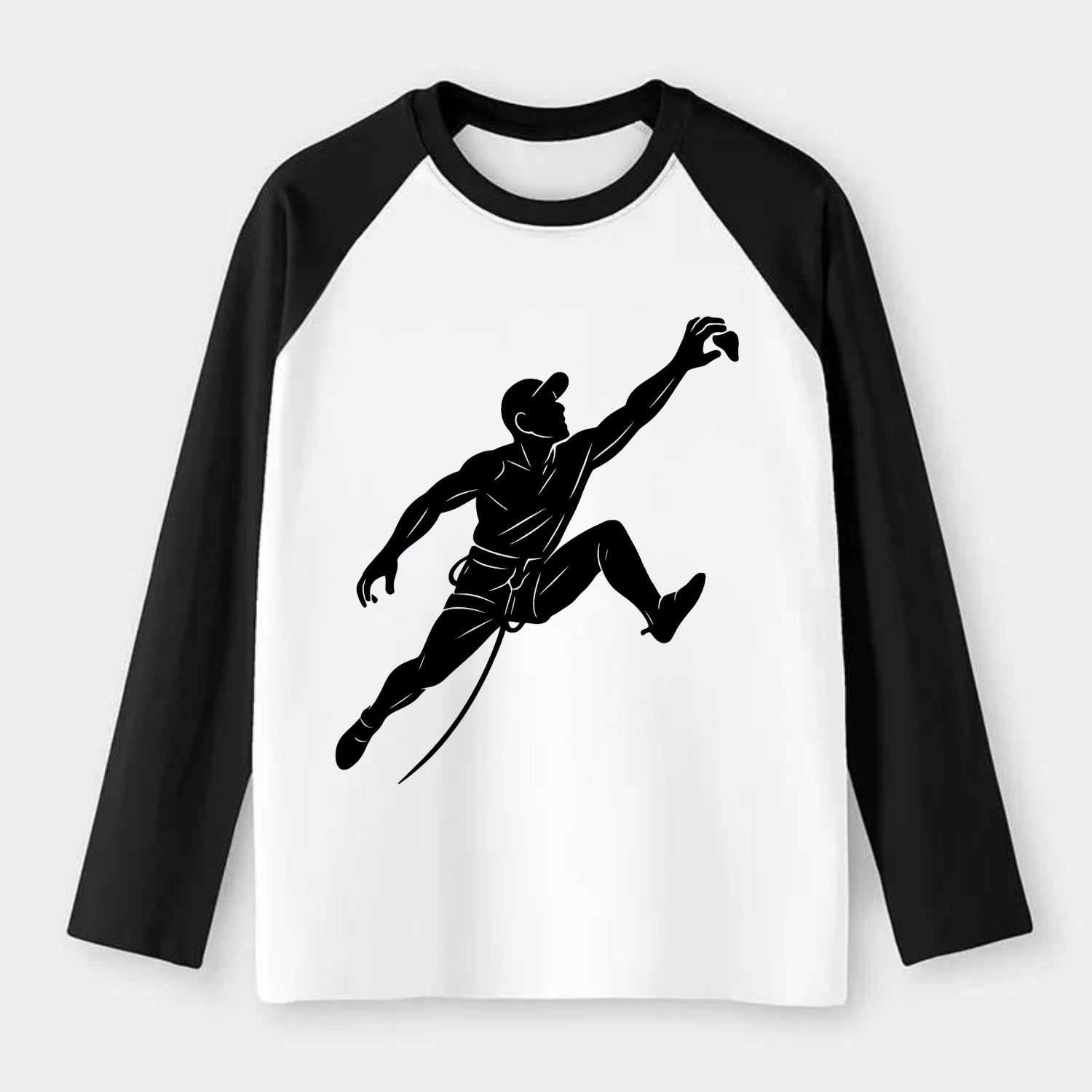 Rock wall climber reaching hold - Raglan Long Sleeve T-Shirt - Black