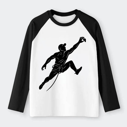 Rock wall climber reaching hold - Raglan Long Sleeve T-Shirt - Black