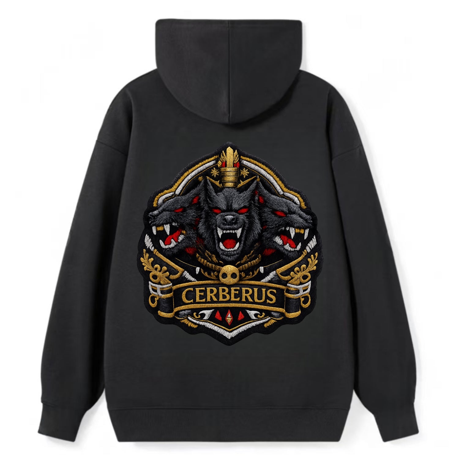 CERBERUS THREE HEADS - triple hound in black and red , underworld - Classic Pullover Hoodie - Black