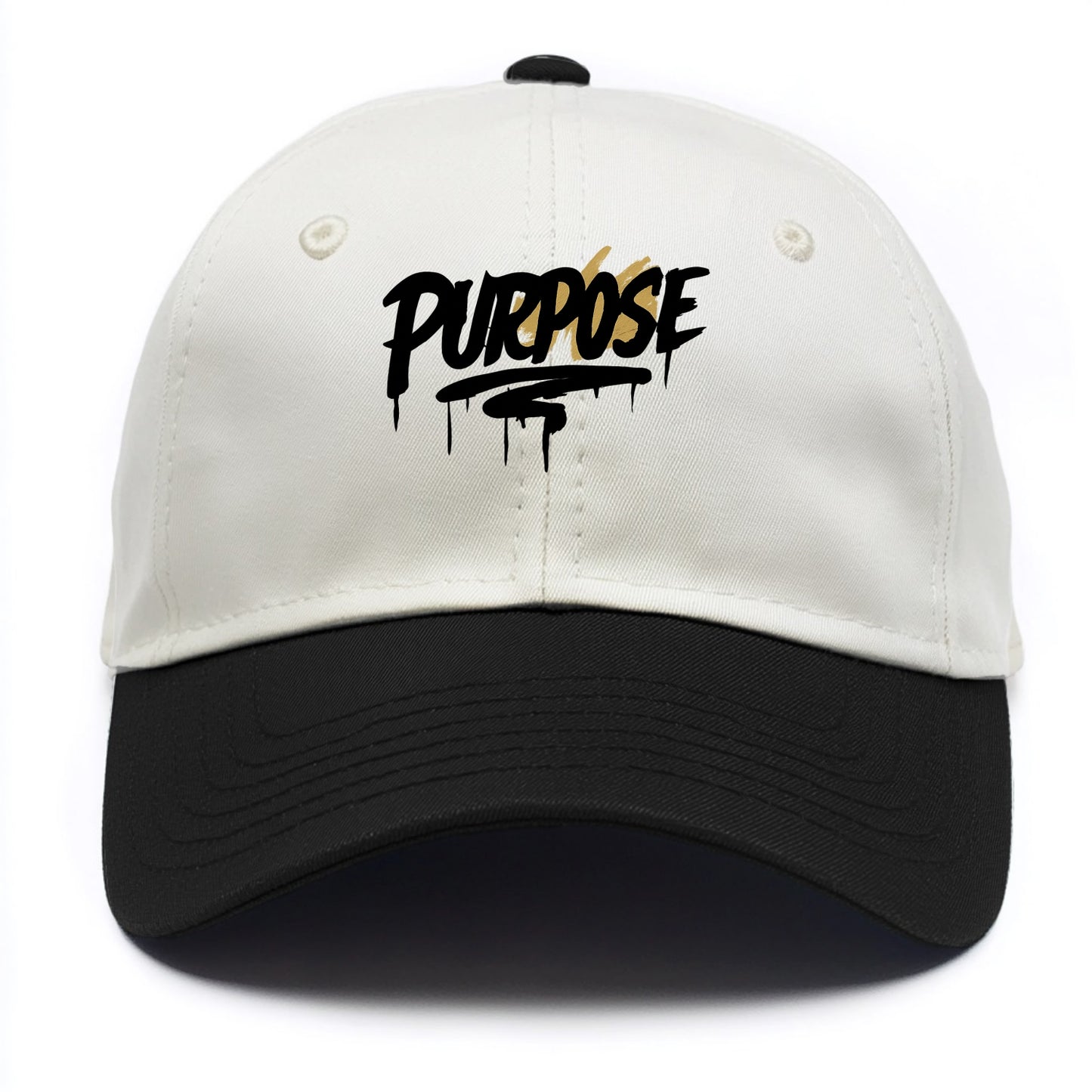Bold typography design - "PURPOSE" - reason for being - Two Tone Cap - Black