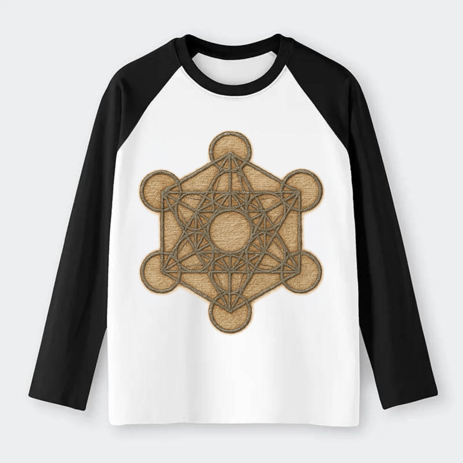 Metatron's Cube  - Raglan Long Sleeve T-Shirt - Black