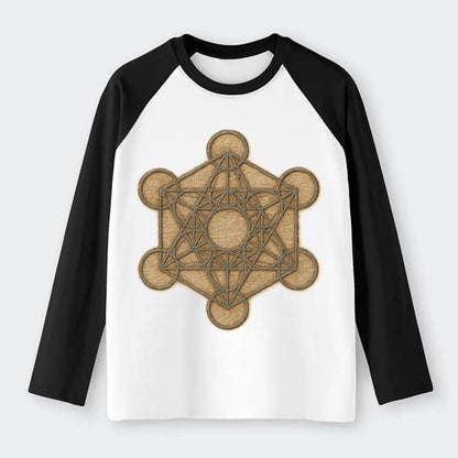 Metatron's Cube  - Raglan Long Sleeve T-Shirt - Black