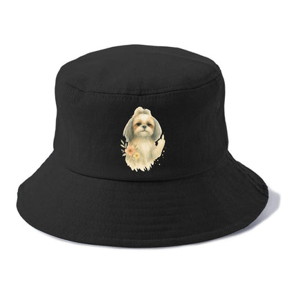 Shih Tzu with long flowing silky hair, tiny paw showing attitude - Bucket Hat - Black
