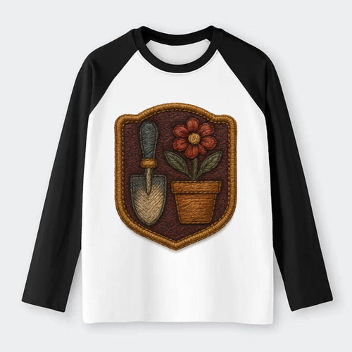 Garden trowel with flower pot - gardener badge - Raglan Long Sleeve T-Shirt