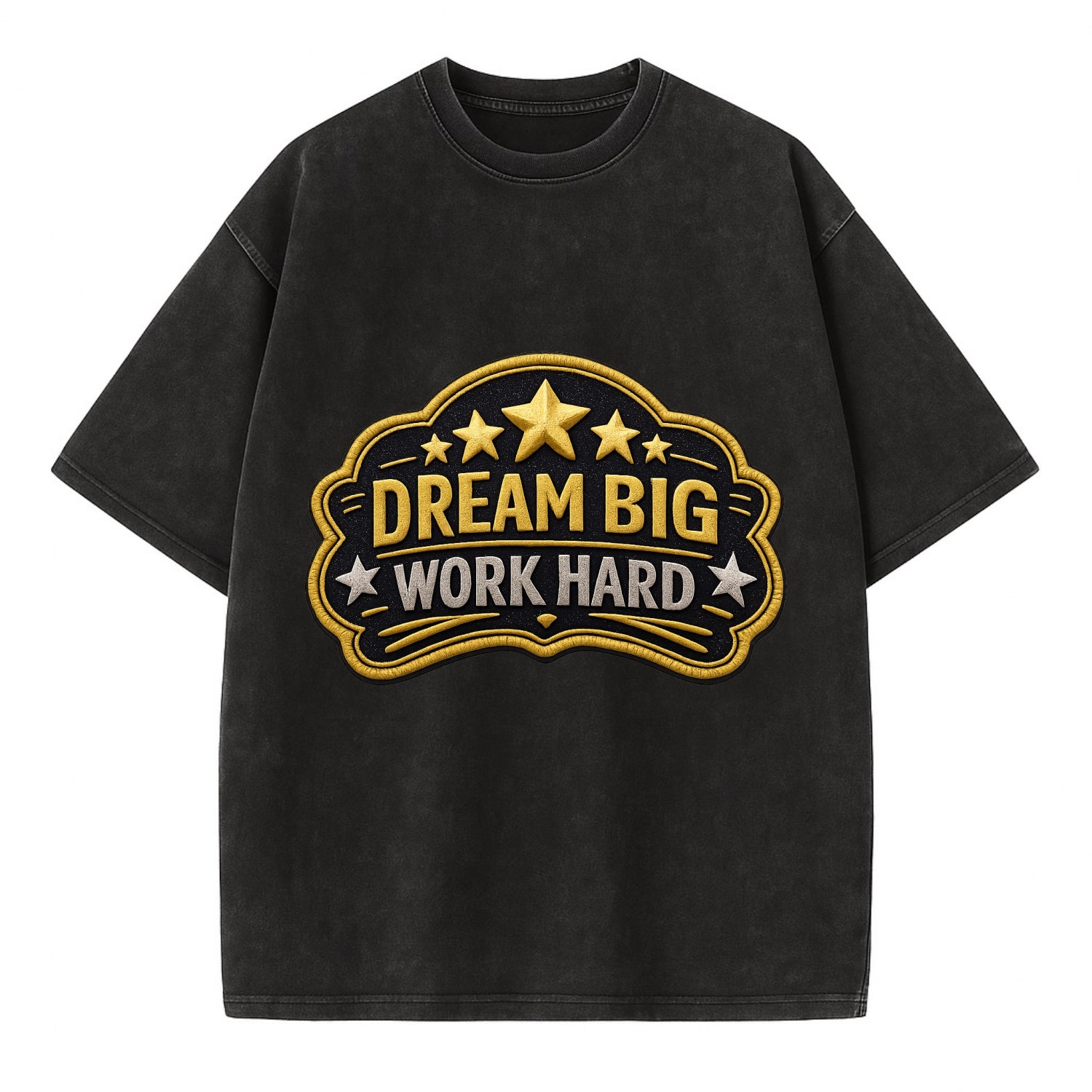 DREAM BIG WORK HARD - stars with text in gold , aspiration - Vintage T-shirt - Black