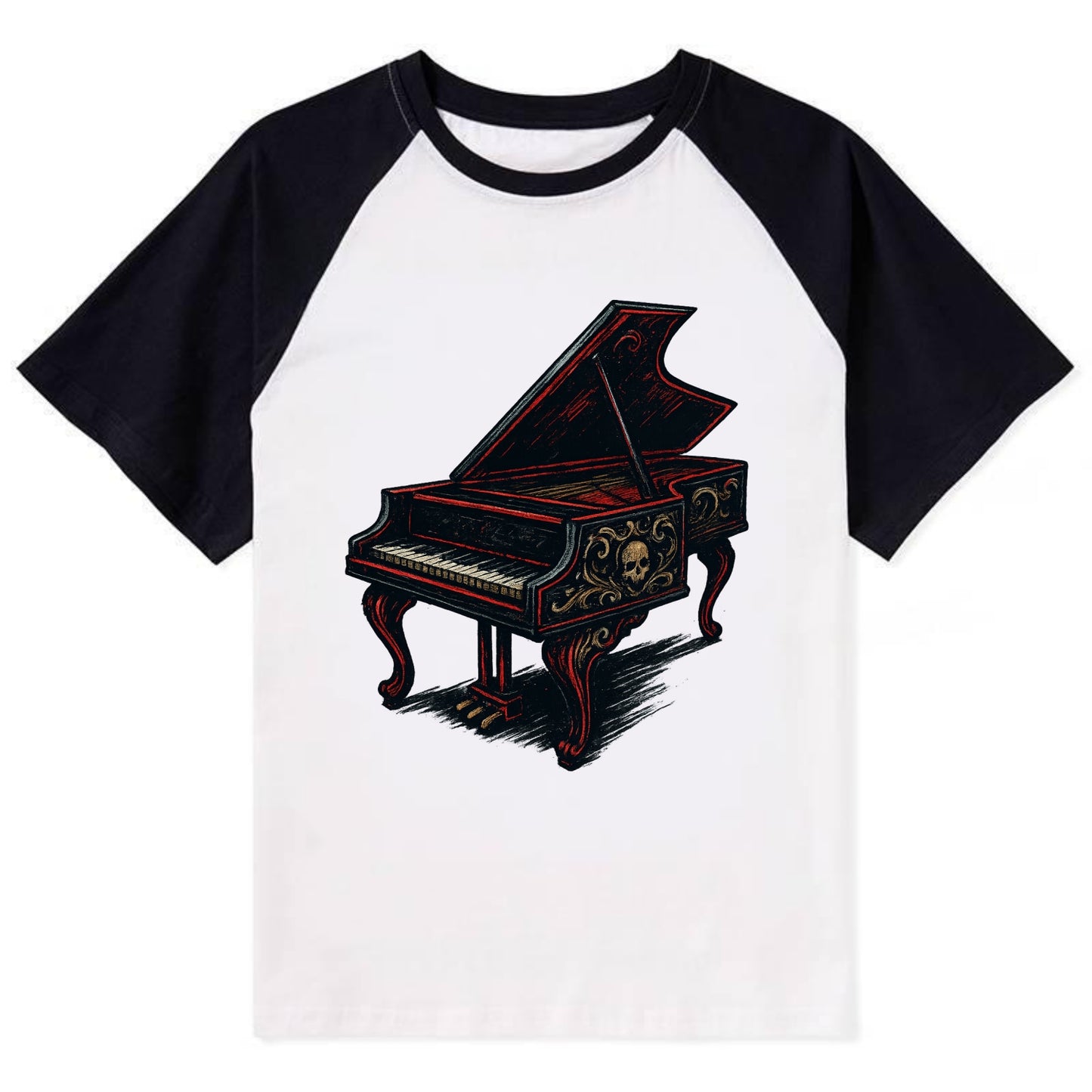 Harpsichord with baroque decorative styling - Contrast Raglan T-shirt - Black