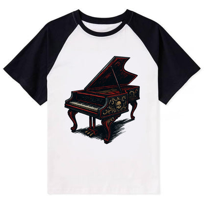 Harpsichord with baroque decorative styling - Contrast Raglan T-shirt - Black