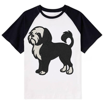 Löwchen - Black and white lion trim embr - Contrast Raglan T-shirt - Black