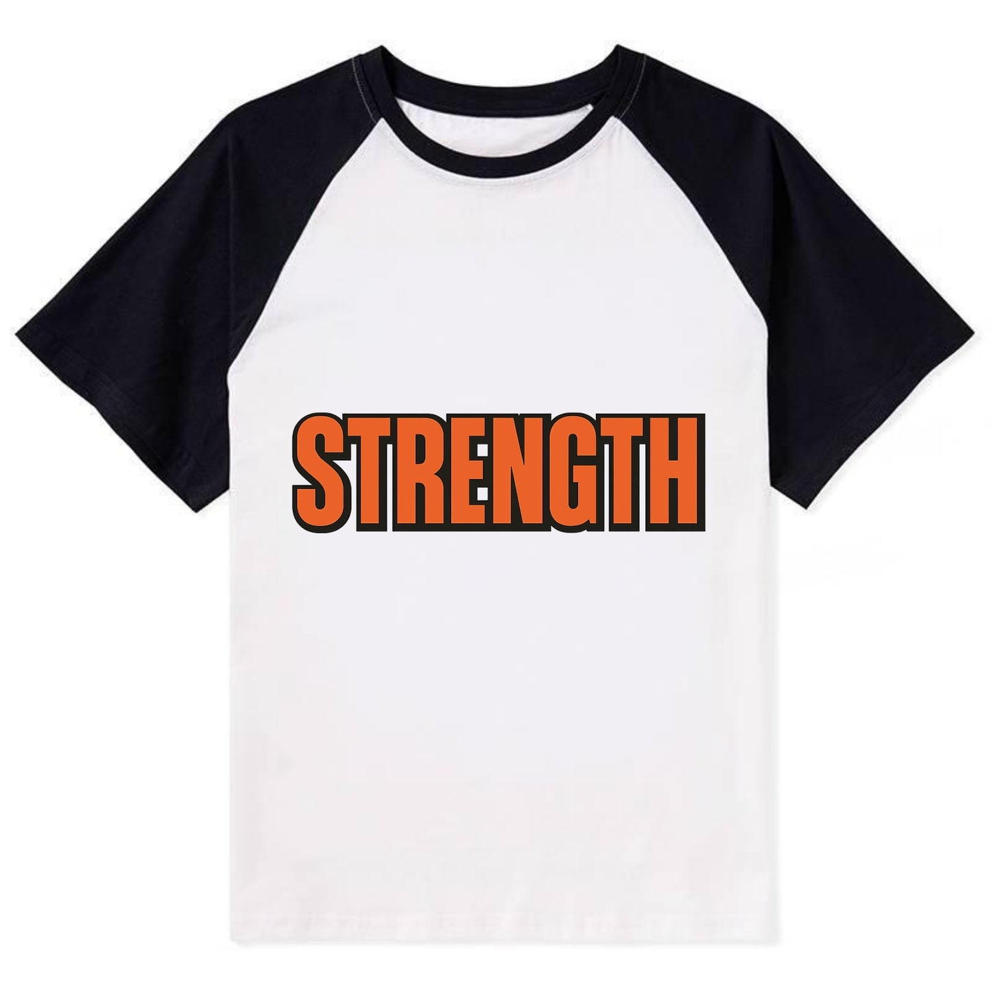 Bold typography design - "STRENGTH" - inner power, resilience, fortitude - Contrast Raglan T-shirt - Black