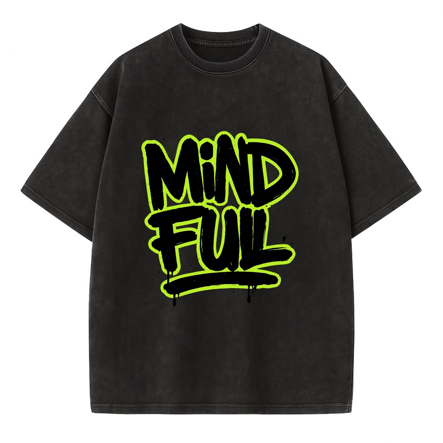 Bold typography design - "MINDFUL" - present awareness, conscious living - Vintage T-shirt - Black