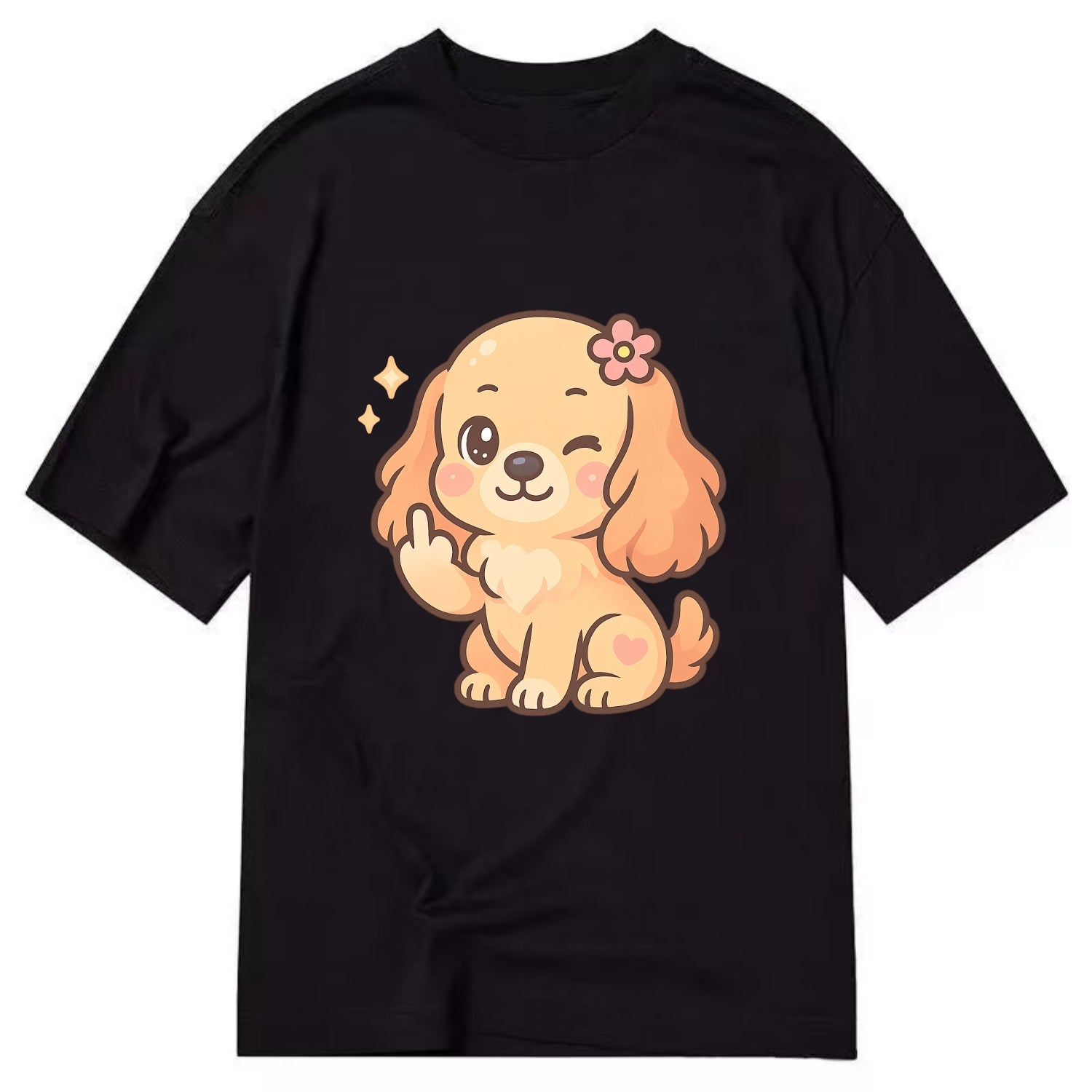Cocker Spaniel with long wavy ears, gentle face, paw flipping off - Classic T-shirt - Black