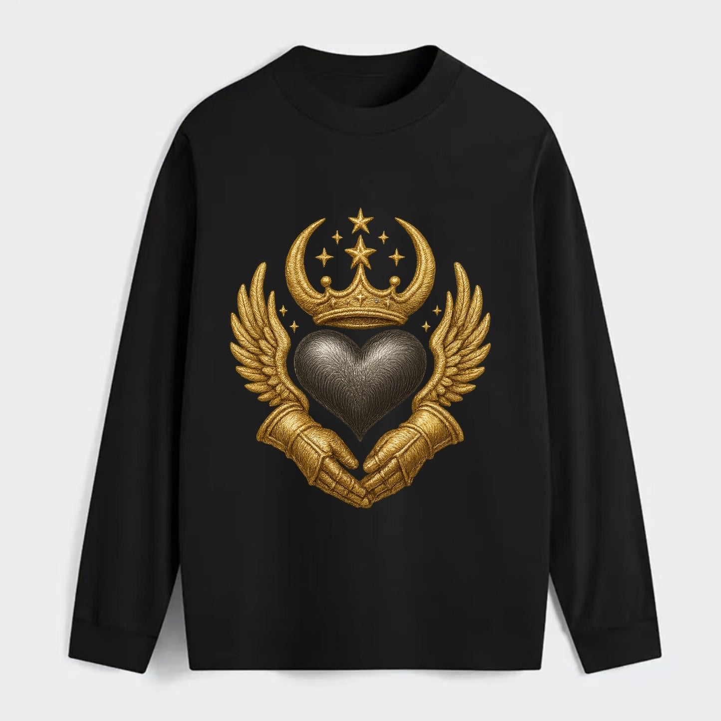 Nordic knotwork crown supporting a frosted steel heart with mittened - Classic Long Sleeve Shirt - Black