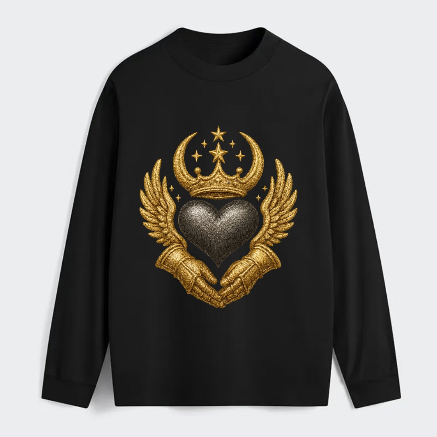 Nordic knotwork crown supporting a frosted steel heart with mittened - Classic Long Sleeve Shirt - Black