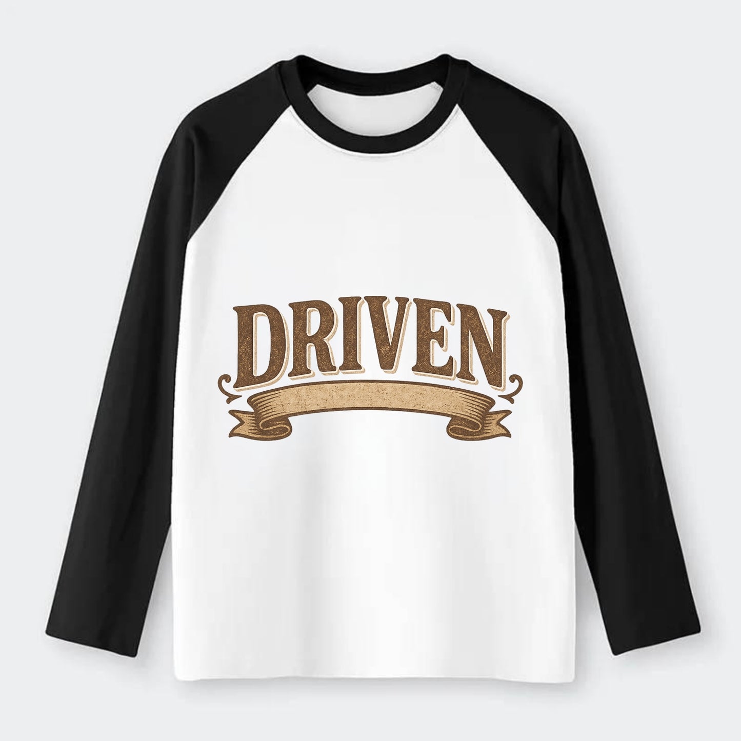 Bold typography design - "DRIVEN" - motivated, focused on goals - Raglan Long Sleeve T-Shirt - Black