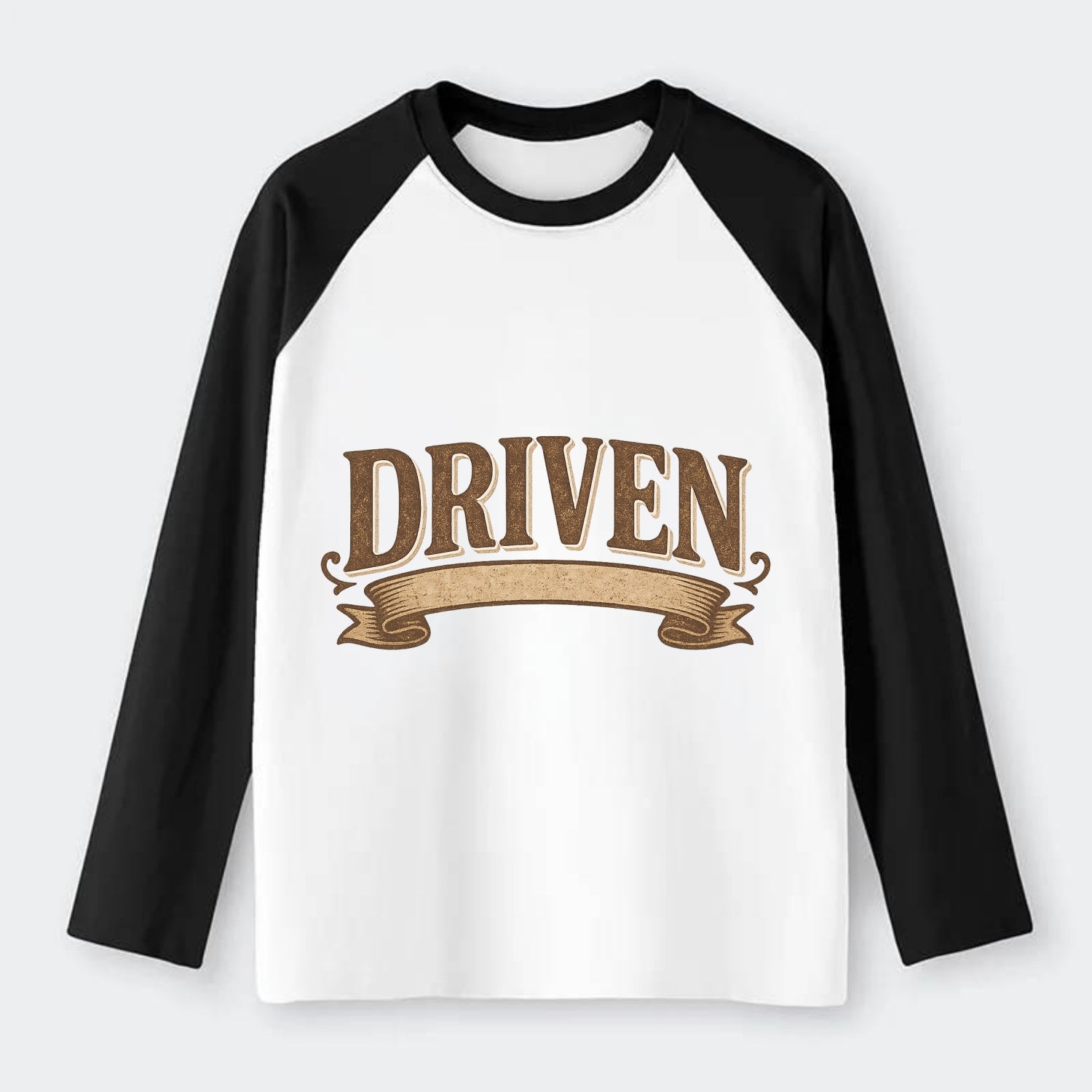 Bold typography design - "DRIVEN" - motivated, focused on goals - Raglan Long Sleeve T-Shirt - Black