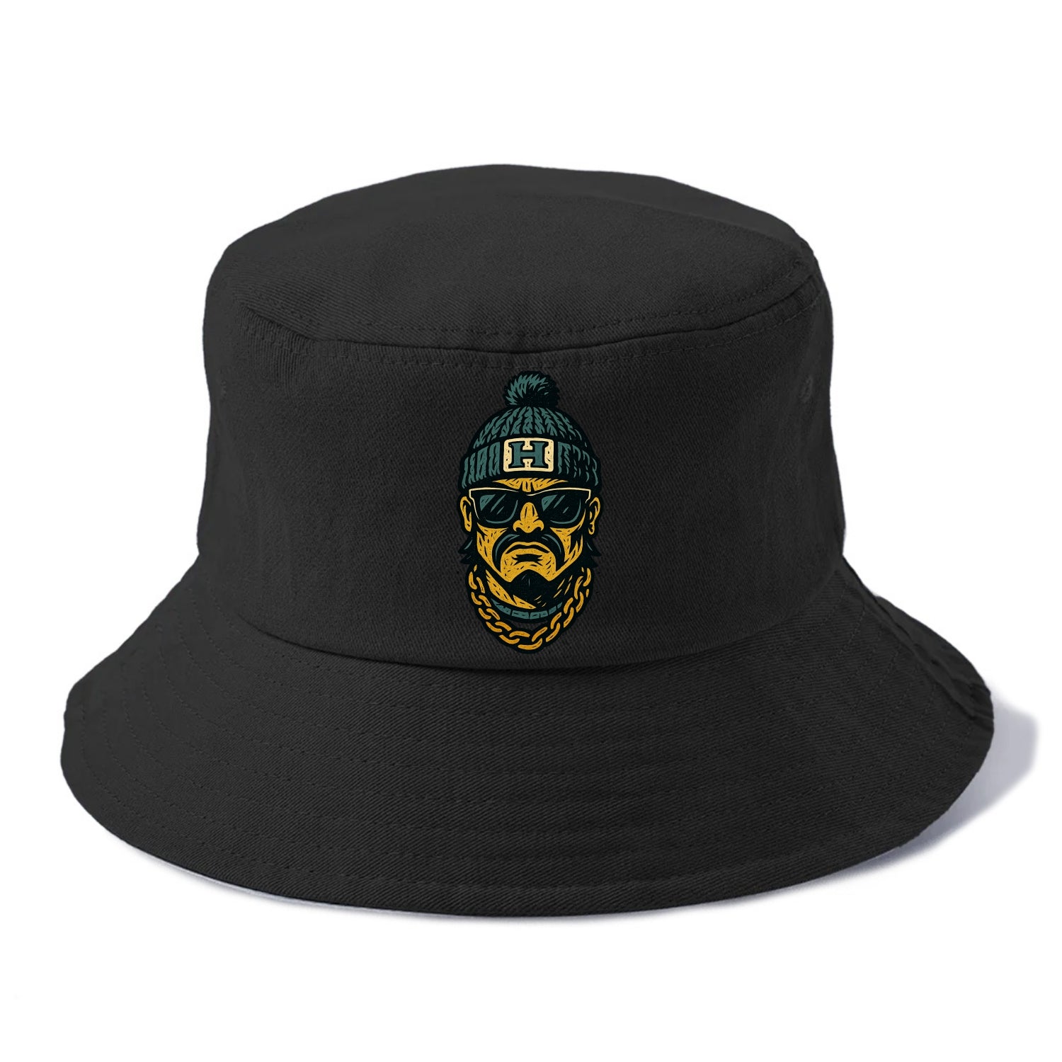 Honolulu Warrior wearing Hawaii beanie with H patch - Bucket Hat - Black