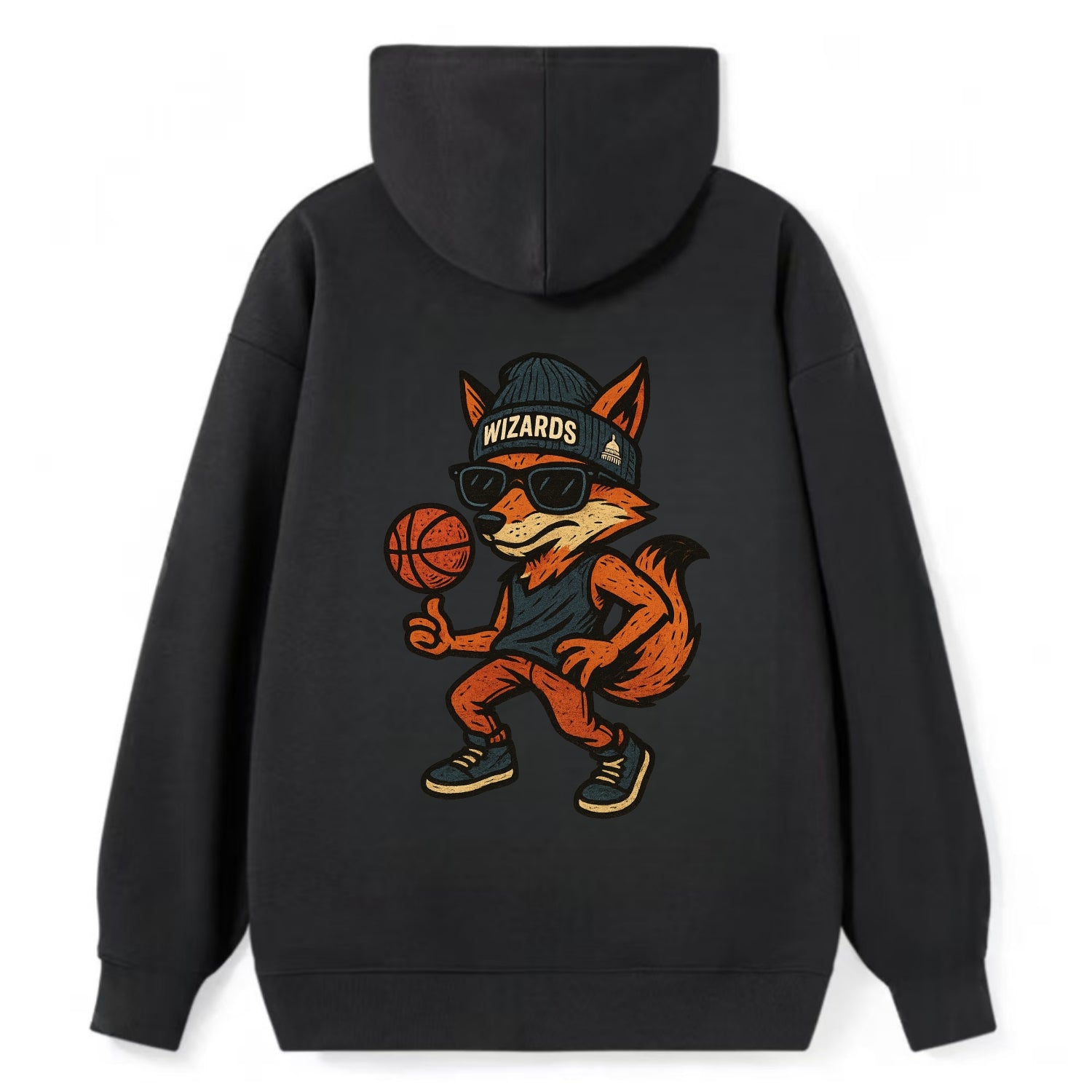 Washington Fox wearing Wizards beanie with capitol patch and wayfarer - Classic Pullover Hoodie - Black
