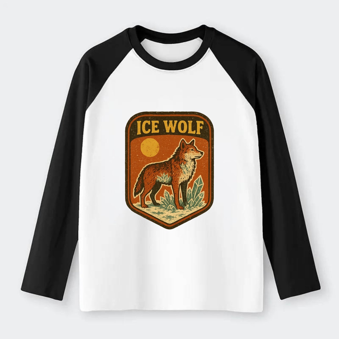 Ice Wolf Crystal  - Raglan Long Sleeve T-Shirt - Black