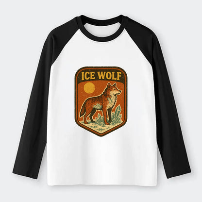 Ice Wolf Crystal  - Raglan Long Sleeve T-Shirt - Black
