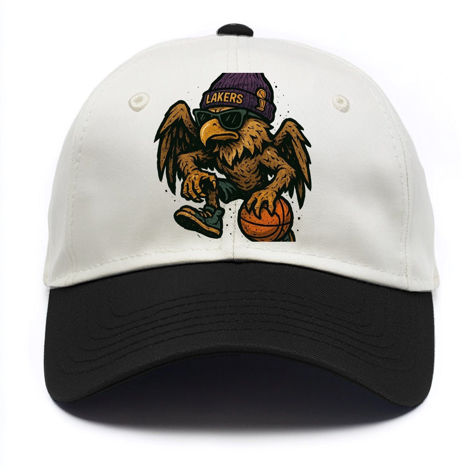Los Angeles Golden Eagle wearing Lakers beanie with trophy patch and wayfarer - Two Tone Cap - Black
