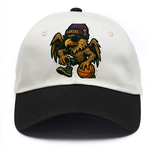 Los Angeles Golden Eagle wearing Lakers beanie with trophy patch and wayfarer - Two Tone Cap