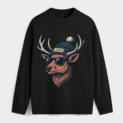 Flagstaff Elk wearing Flagstaff beanie with pom pom and wayfarer - Classic Long Sleeve Shirt - Black