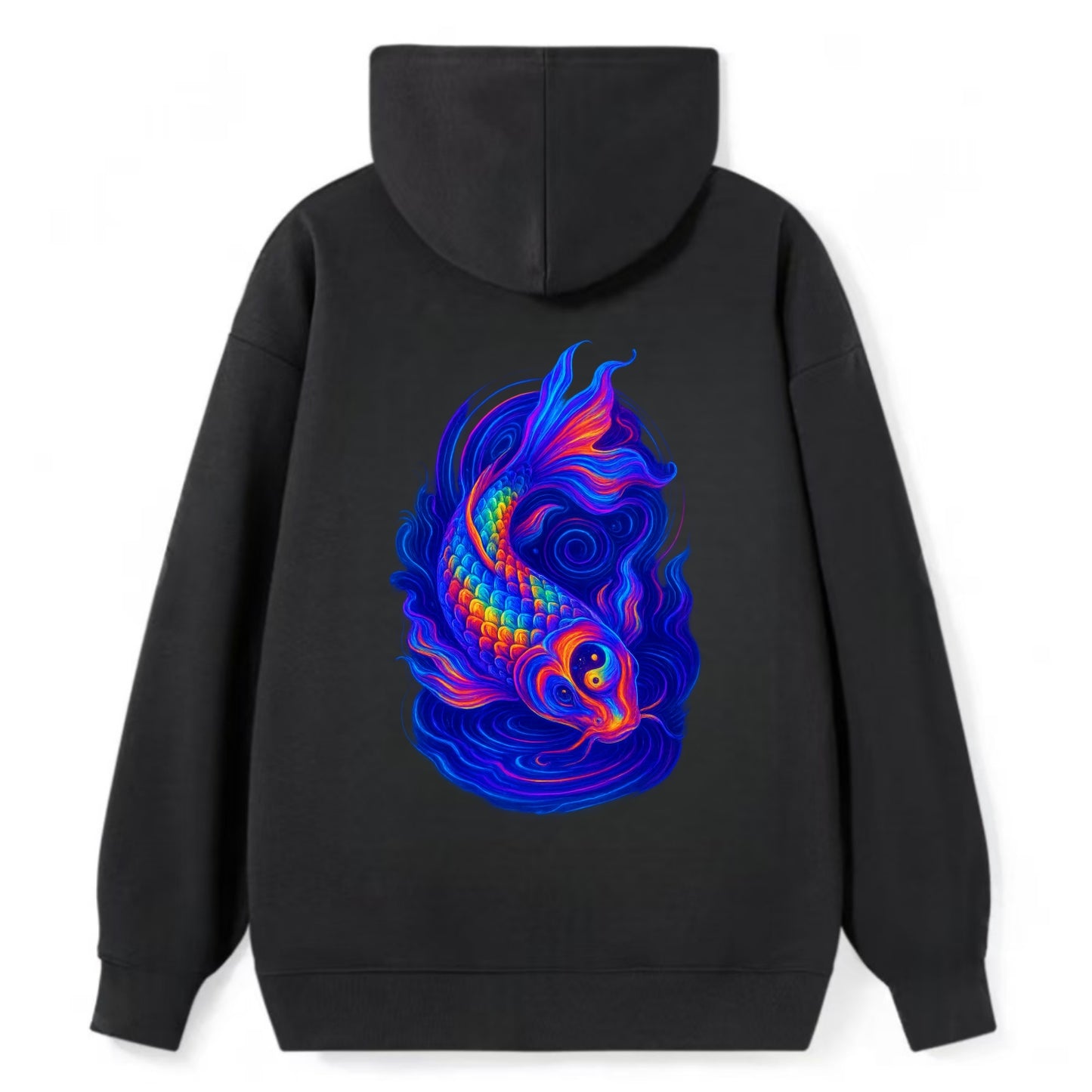 Sacred koi with scales reflecting rainbow prisms, yin-yang patterns in - Classic Pullover Hoodie - Black