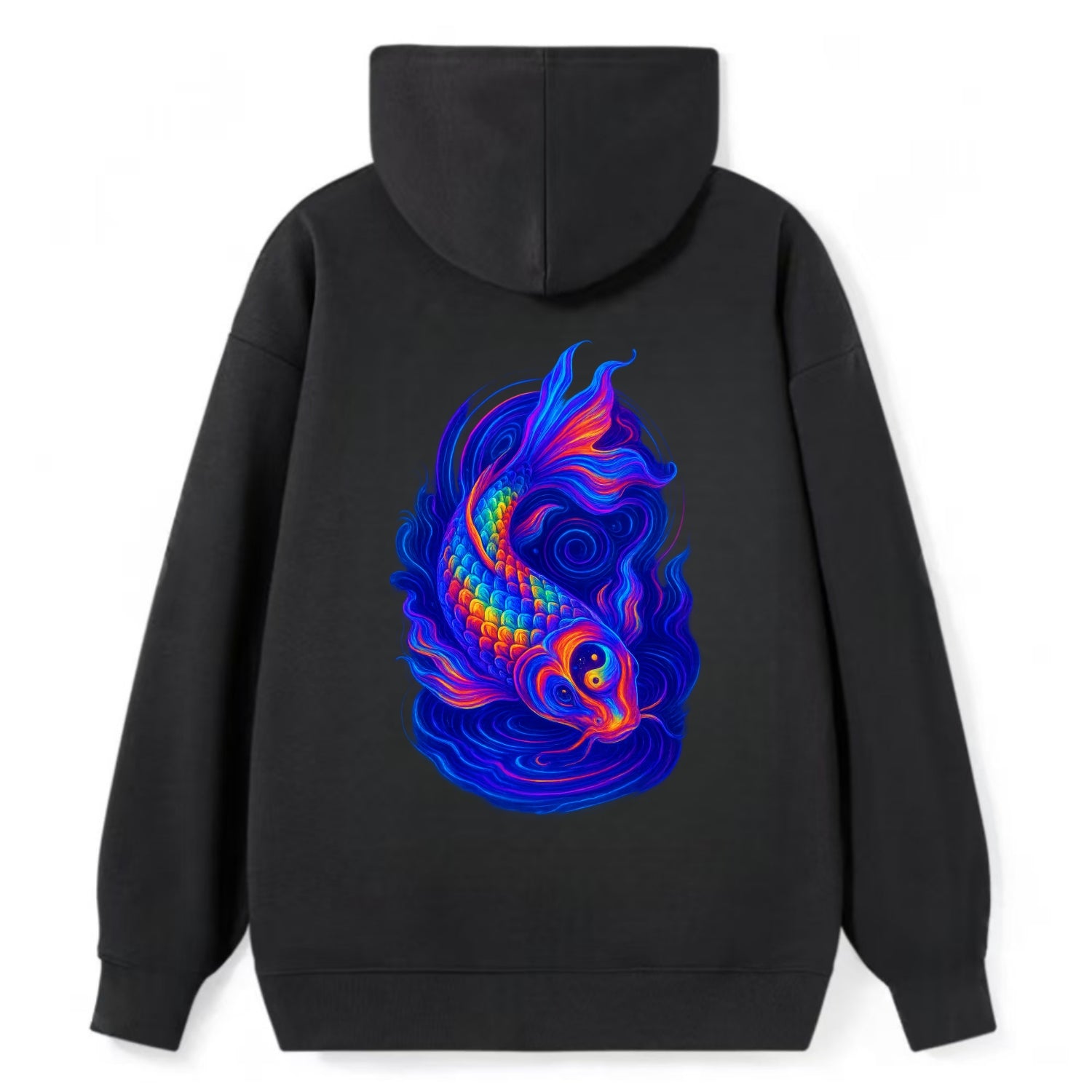 Sacred koi with scales reflecting rainbow prisms, yin-yang patterns in - Classic Pullover Hoodie - Black