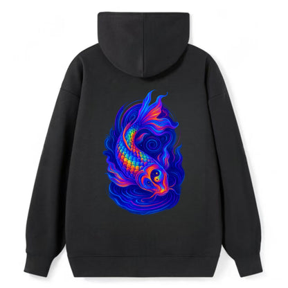 Sacred koi with scales reflecting rainbow prisms, yin-yang patterns in - Classic Pullover Hoodie - Black