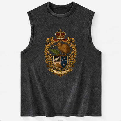 New Zealand Kiwi Emblem  - Vintage Washed Tank - Black