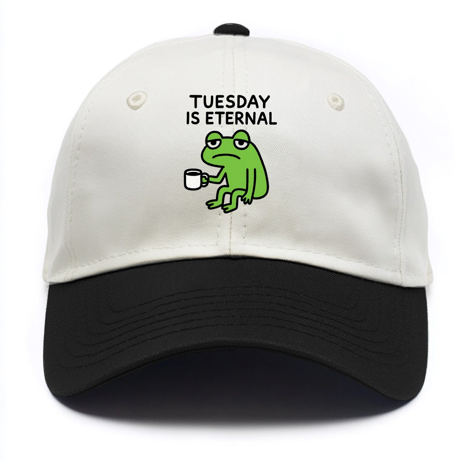 TUESDAY IS ETERNAL | Tired frog with coffee cup - Two Tone Cap - Black