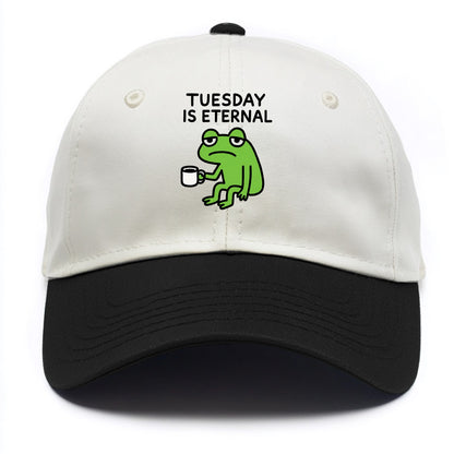 TUESDAY IS ETERNAL | Tired frog with coffee cup - Two Tone Cap - Black