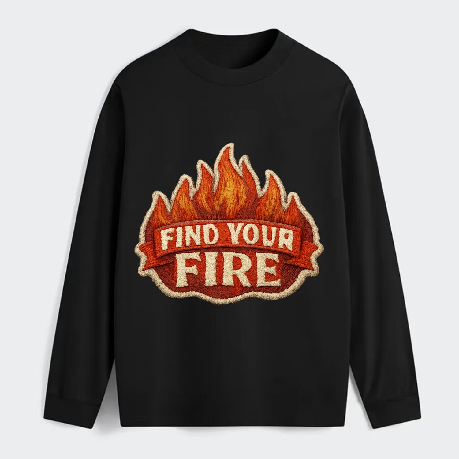 FIND YOUR FIRE - flames with text in orange , passion - Classic Long Sleeve Shirt - Black