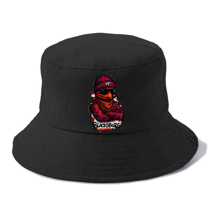 Blacksburg HokieBird wearing Virginia Tech beanie with VT patch - Bucket Hat - Black