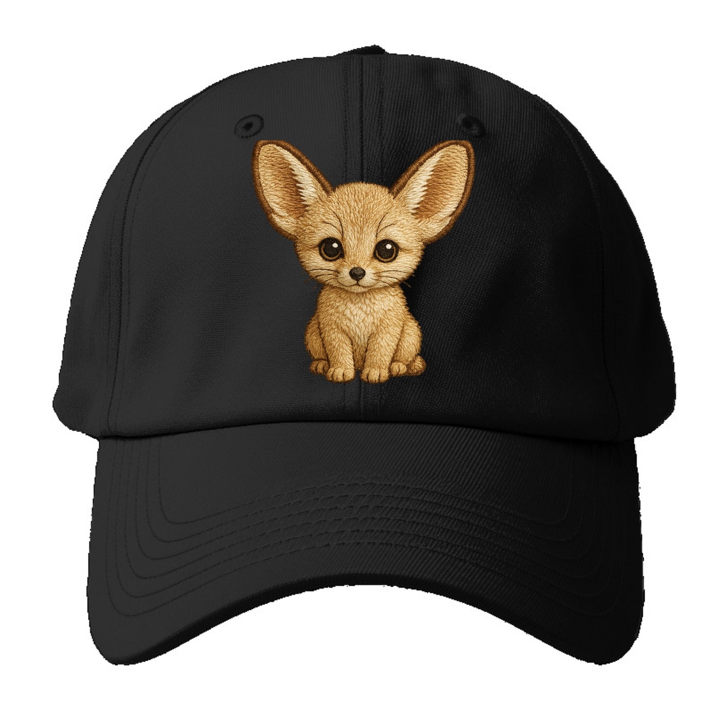 Baby Fennec Fox - huge ears, cream fur, large dark eyes, front-facing, desert baby - Baseball Cap - Black