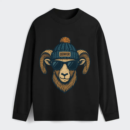 Colorado Rocky Mountain Bighorn Sheep wearing Denver beanie with pom - Classic Long Sleeve Shirt - Black