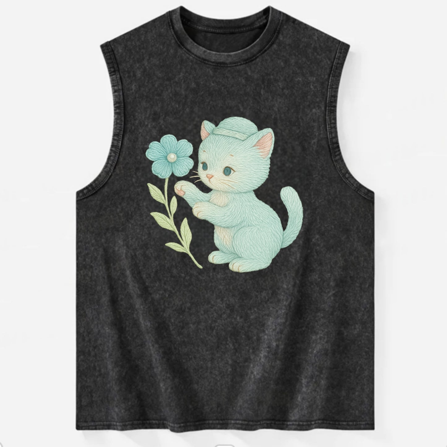 Aqua Kitten - Vintage Washed Tank - Black