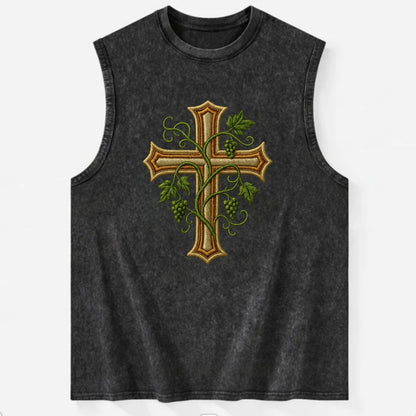 Vine Cross  - Vintage Washed Tank - Black