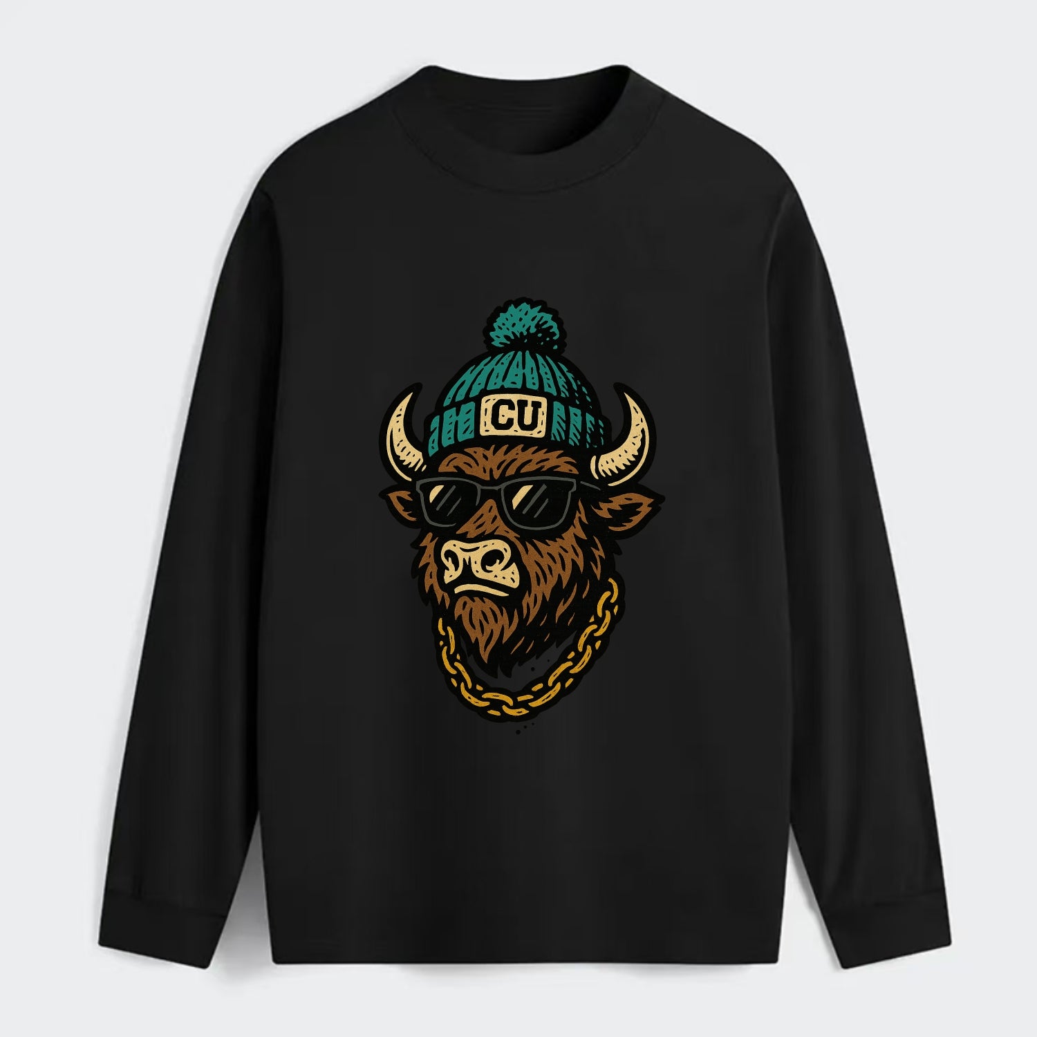 Boulder Ralphie wearing Colorado beanie with CU patch - Classic Long Sleeve Shirt - Black