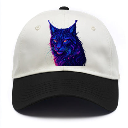 Stealthy lynx with ear tufts forming constellation patterns, nebula spots across the - Two Tone Cap - Black