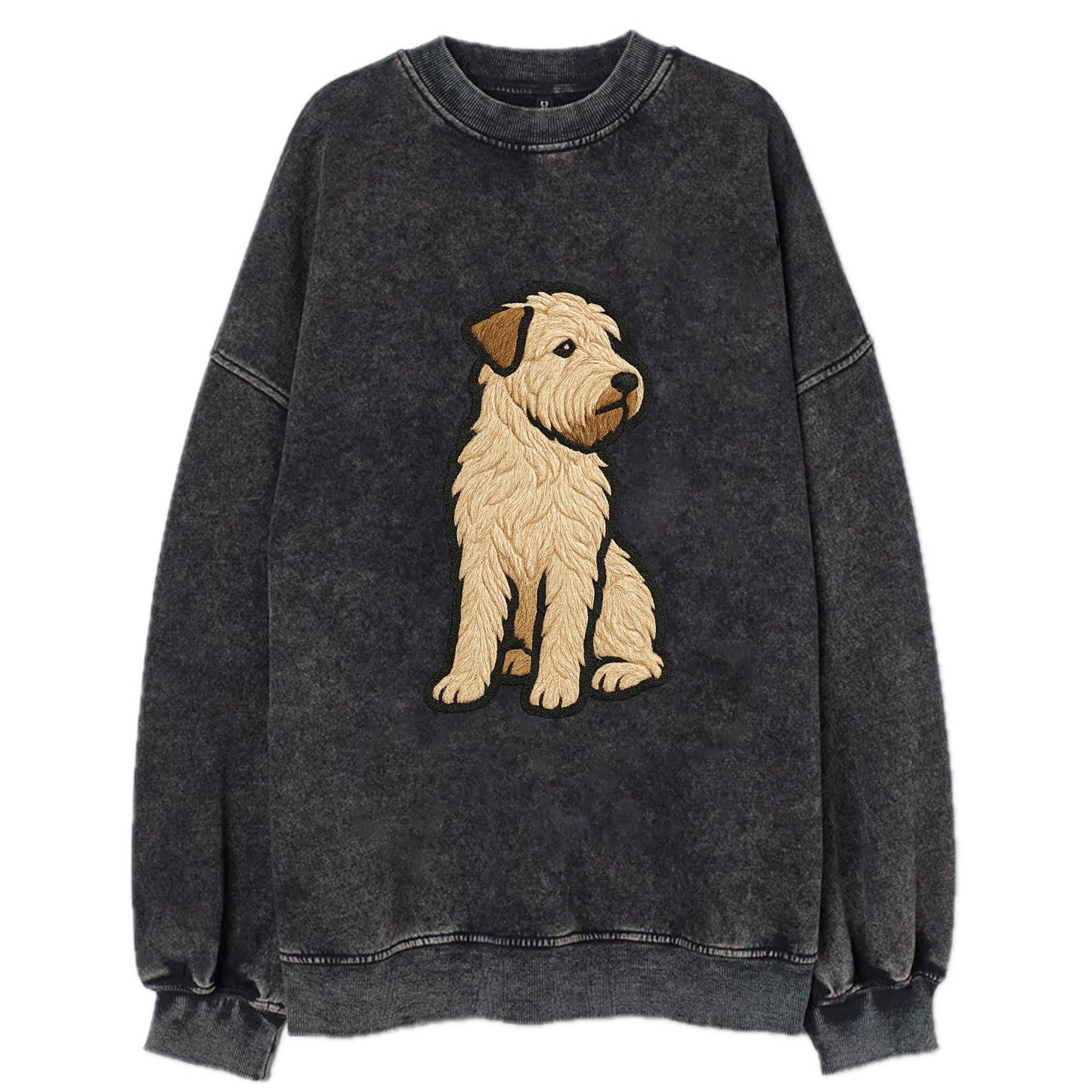 Soft Coated Wheaten Terrier - Light tan flowing coat embroidered pose - Vintage Sweatshirt - Black