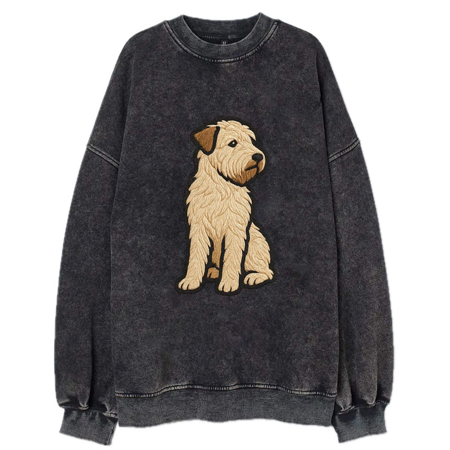 Soft Coated Wheaten Terrier - Light tan flowing coat embroidered pose - Vintage Sweatshirt - Black
