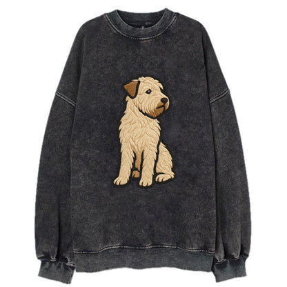 Soft Coated Wheaten Terrier - Light tan flowing coat embroidered pose - Vintage Sweatshirt - Black